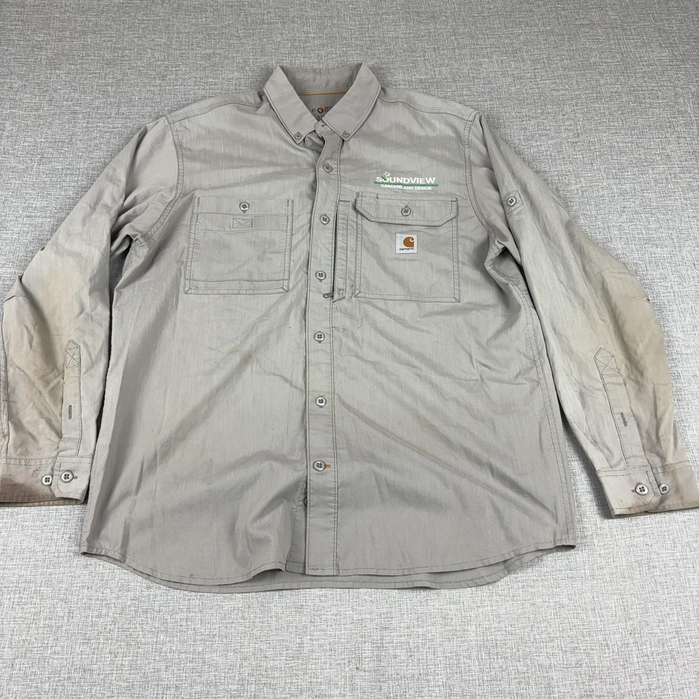 Carhartt Force Shirt Mens Large Gray Long Sleeve Button Up Workwear Vented